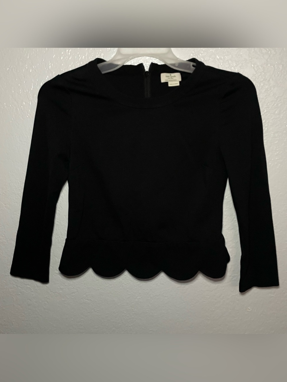 kate spade Black Scallop-Hem Long Sleeve Top - Clean Neckline
